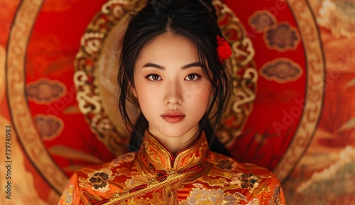 Flower Power A Red-Haired Beauty in a Traditional Chinese Costume Generative AI