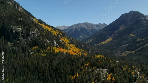 Independence Pass Devils punchbowl Colorado summer yellow trees fall autumn colors aerial drone cinematic Aspen Snowmass Ashcroft Maroon Bells Pyramid Peak beautiful stunning bluesky sunny circle left photo