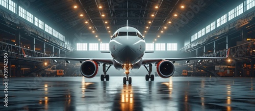 Commercial Airplane in Hangar for Inspection or Maintenance
