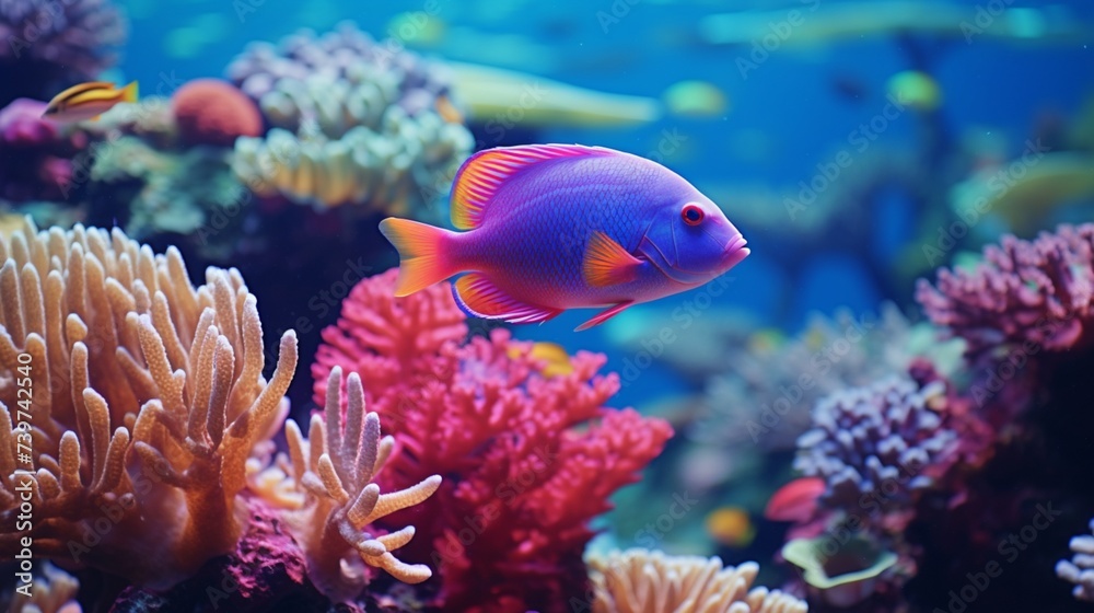 fish in the coral, coral reef and fish, Colorful fish,  fish in aquarium, coral reef with fish