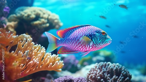 Colorful fish,  fish in aquarium, coral reef with fish