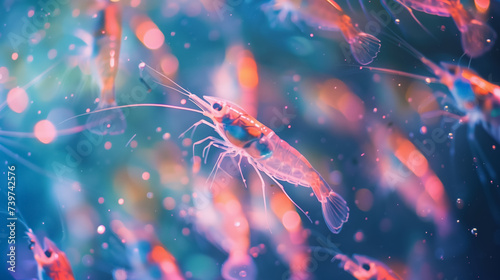 Colorful plankton illuminating underwater scene. © RISHAD