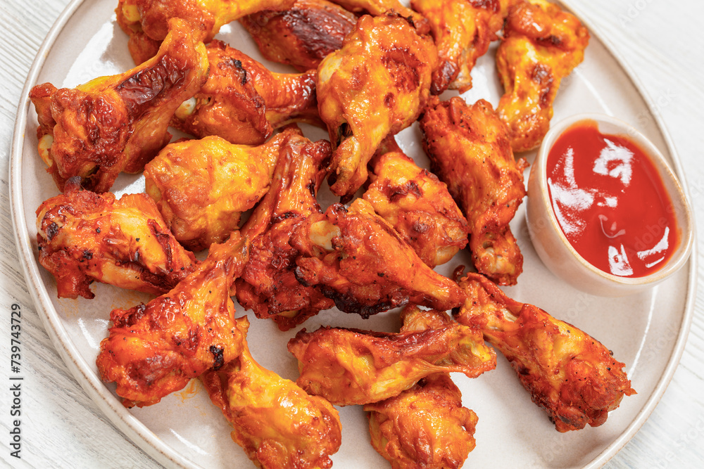 spicy crispy grilled chicken wings, top view spicy crispy grilled chicken wings, top view