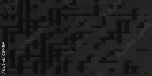 Modern luxury abstract 3d black geometric shapes of blocks or cubes, geometric Unevenness three-dimensional shadow block pattern background, Modern abstract luxury black background with squares. photo