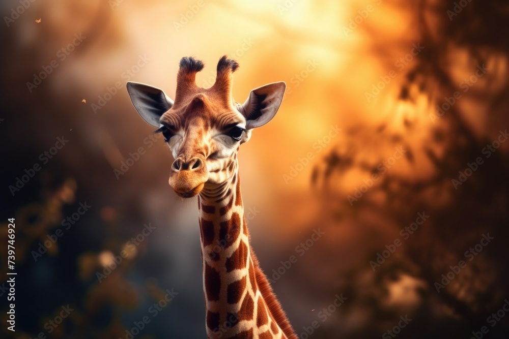 Giraffe on a beautiful sun background - obrazy, fototapety, plakaty 