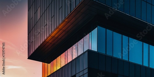 Architectural Beauty: Glass Building Embracing the Sunset. Generative ai
