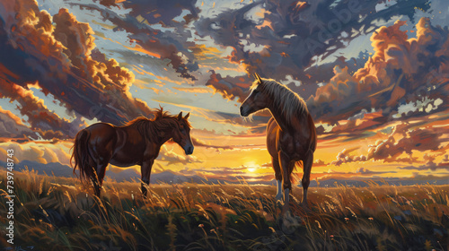 Two horses at sunrise Tenderness