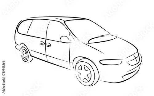 The sketch of a old minivan.

