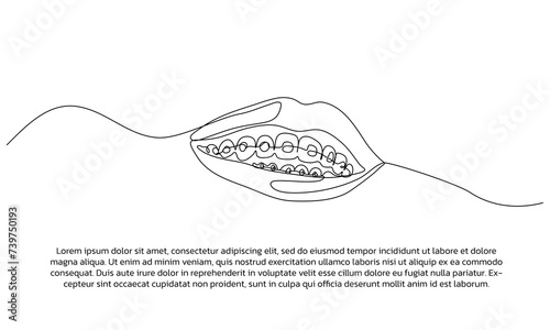 One line lips sketch poster drawing with frame. Abstract minimal continuous line wall decor.