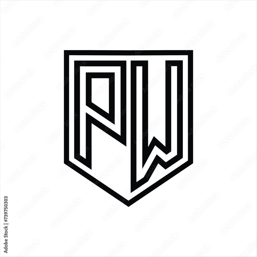 PW Letter Logo monogram shield geometric line inside shield isolated style design PW Letter Logo monogram shield geometric line inside shield isolated style design