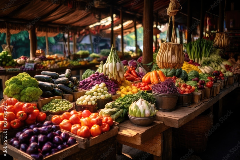 vibrant farmers market filled with various fruits and vegetables stand