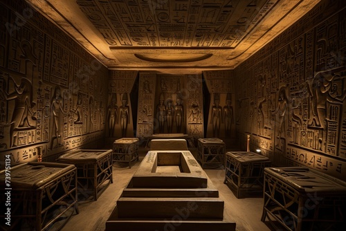 ancient Egyptian burial chamber with hieroglyphics