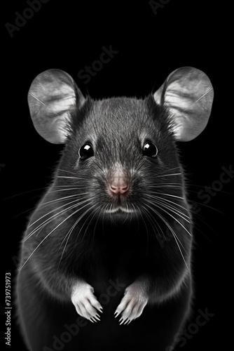 Black Mice face hand drawn realistic style on transparent background. 