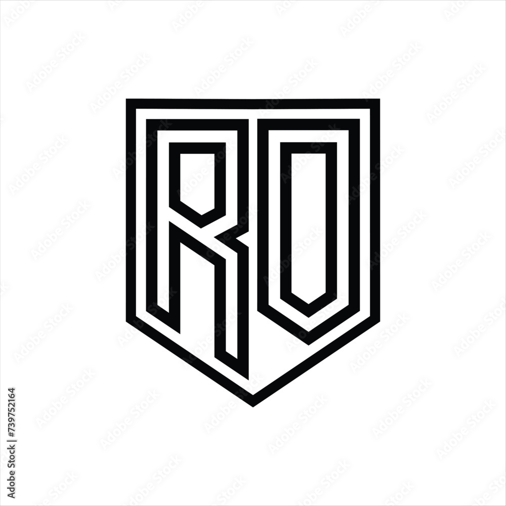 RO Letter Logo monogram shield geometric line inside shield isolated style design RO Letter Logo monogram shield geometric line inside shield isolated style design