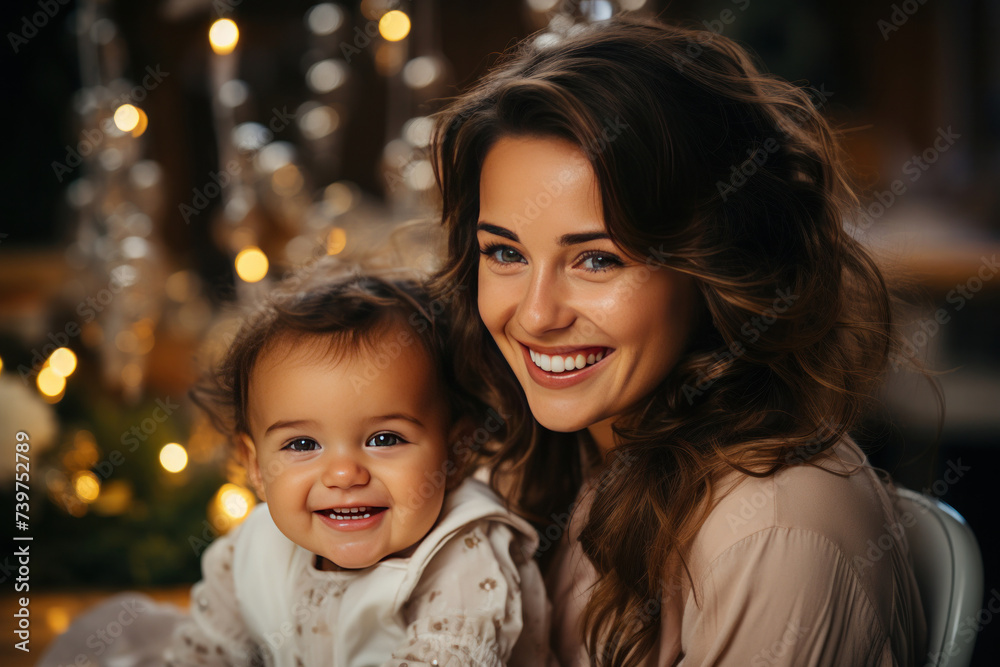A joyful mother lovingly feeds her smiling baby sitting in a high chair, enjoying a heartwarming moment together in the kitchen. A joyful mother lovingly feeds her smiling baby sitting in a high chair, enjoying a heartwarming moment together in the kitchen.