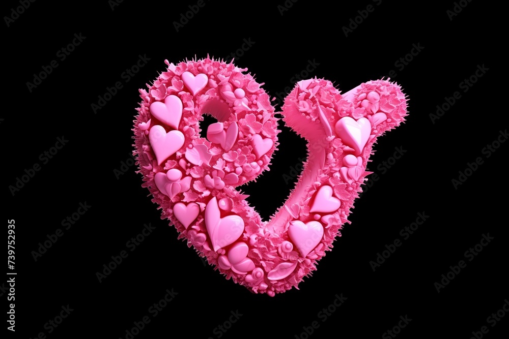 Valentines Day text V in focus in pink color on transparent background.