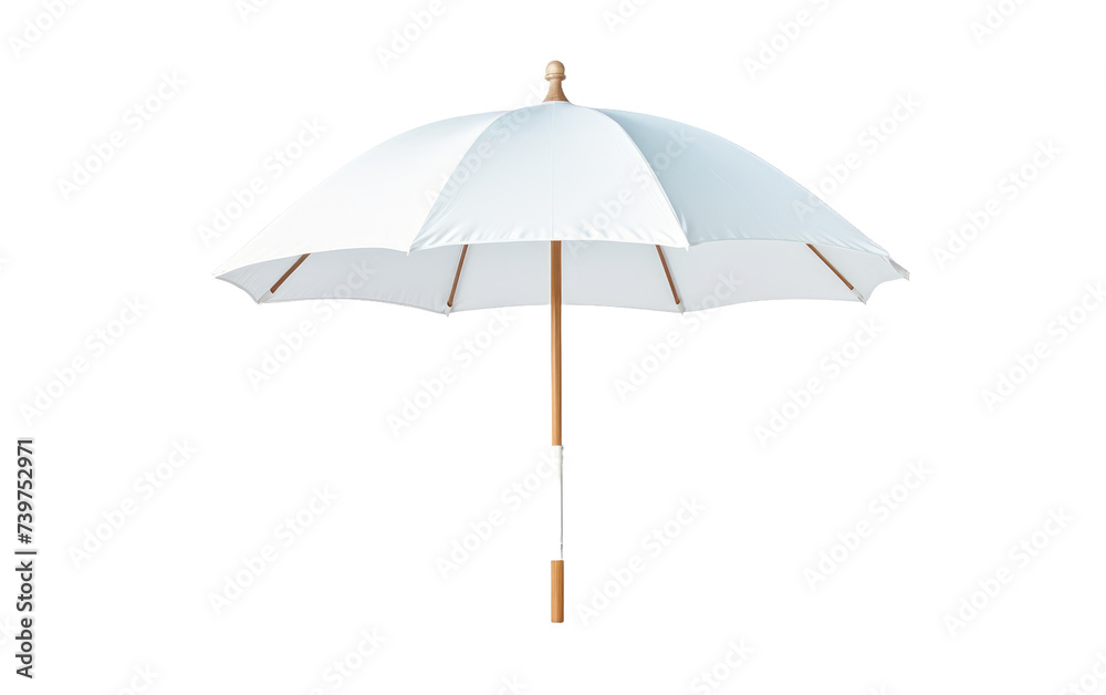 White Umbrella With Wooden Handle. A white umbrella with a wooden handle. on a White or Clear Surface PNG Transparent Background.