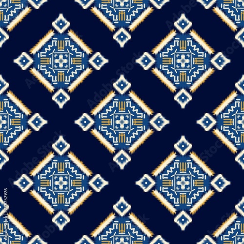 Ikat tribal Indian seamless pattern Ethnic Aztec fabric carpet mandala ornament native boho tribal textile Geometric African American oriental tranditional vector illustrations Embroidery style motif.