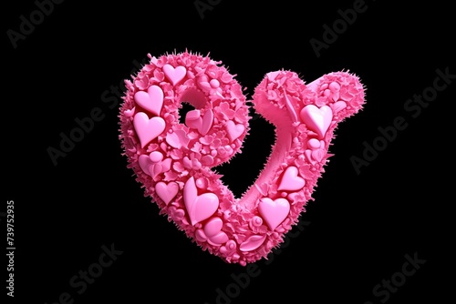 Valentines Day text V in focus in pink color on transparent background.