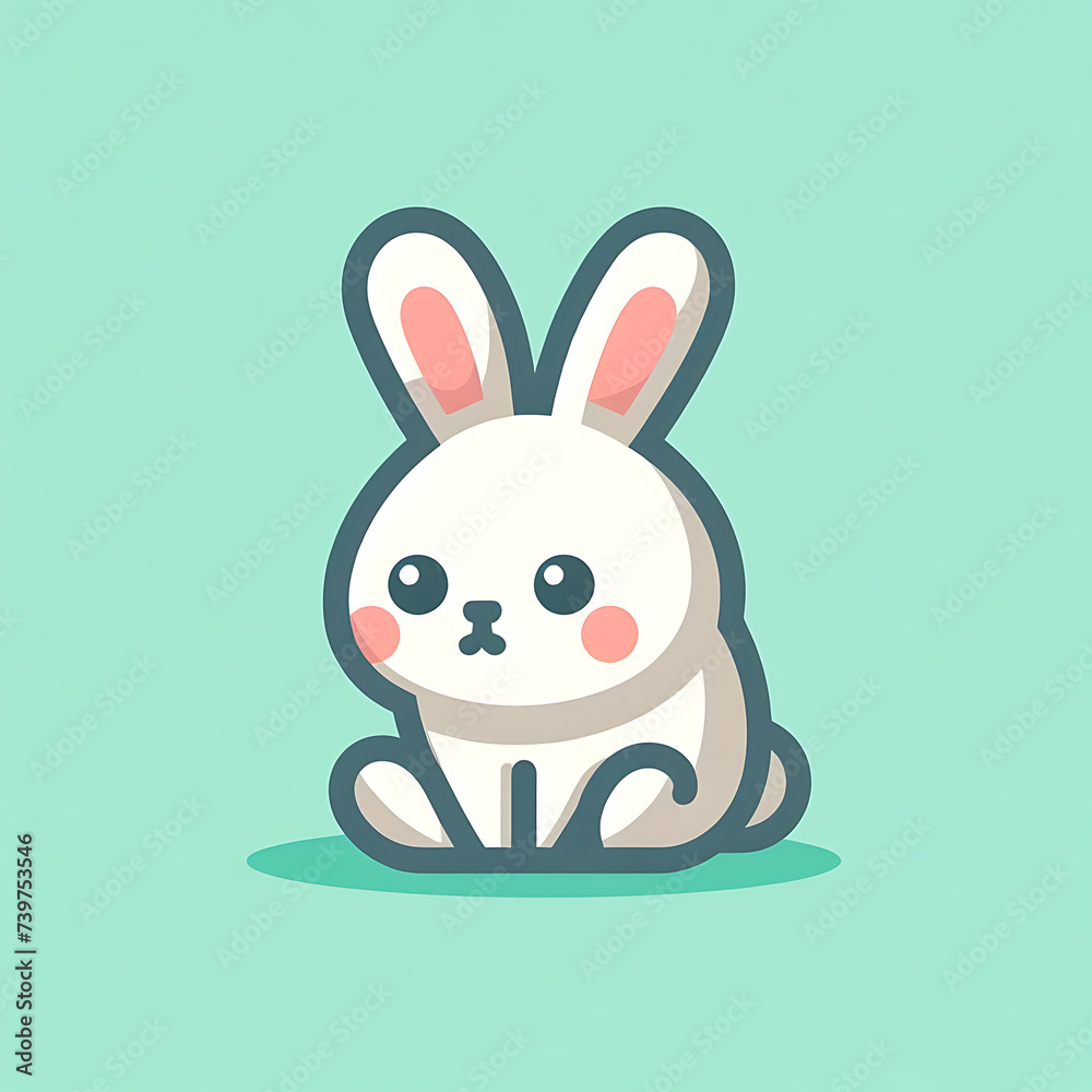 Fototapeta premium flat vector logo of a rabbit ,a cartoon of a rabbit ,Bunny rabbit toy isolated on white background