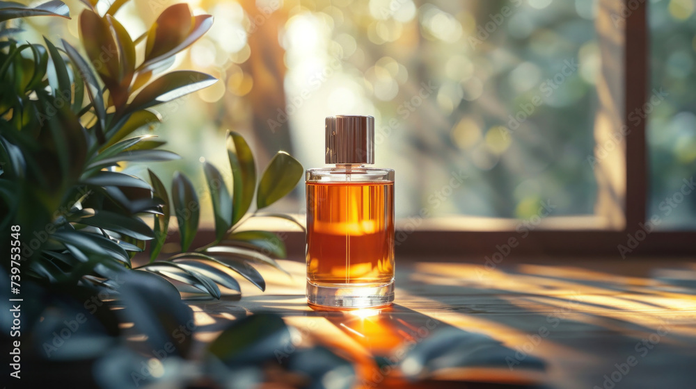 A minimal elegant perfume bottle. Parfumerie banner. A minimal elegant perfume bottle. Parfumerie banner.