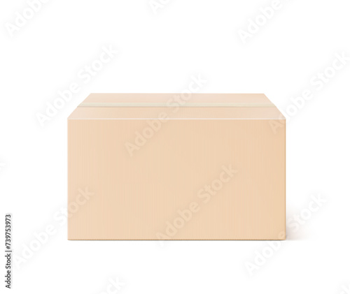 Closed realistic kraft cardboard packaging box mockup. Vector illustration on white background. Can be use for medicine, food, cosmetic and other. Ready for your presentation. EPS10.	