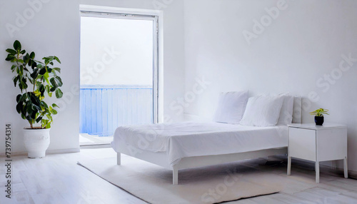  A simple room with bright white walls and a bed.