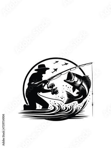 Fisherman's Clipart Rod and Reel Harmony Peaceful Fishing Vector