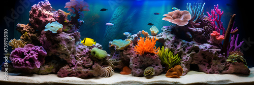 Stunning Depiction of Underwater Ecosystem - Brightly Colored Fish in Decorated Marine Aquarium © Floyd