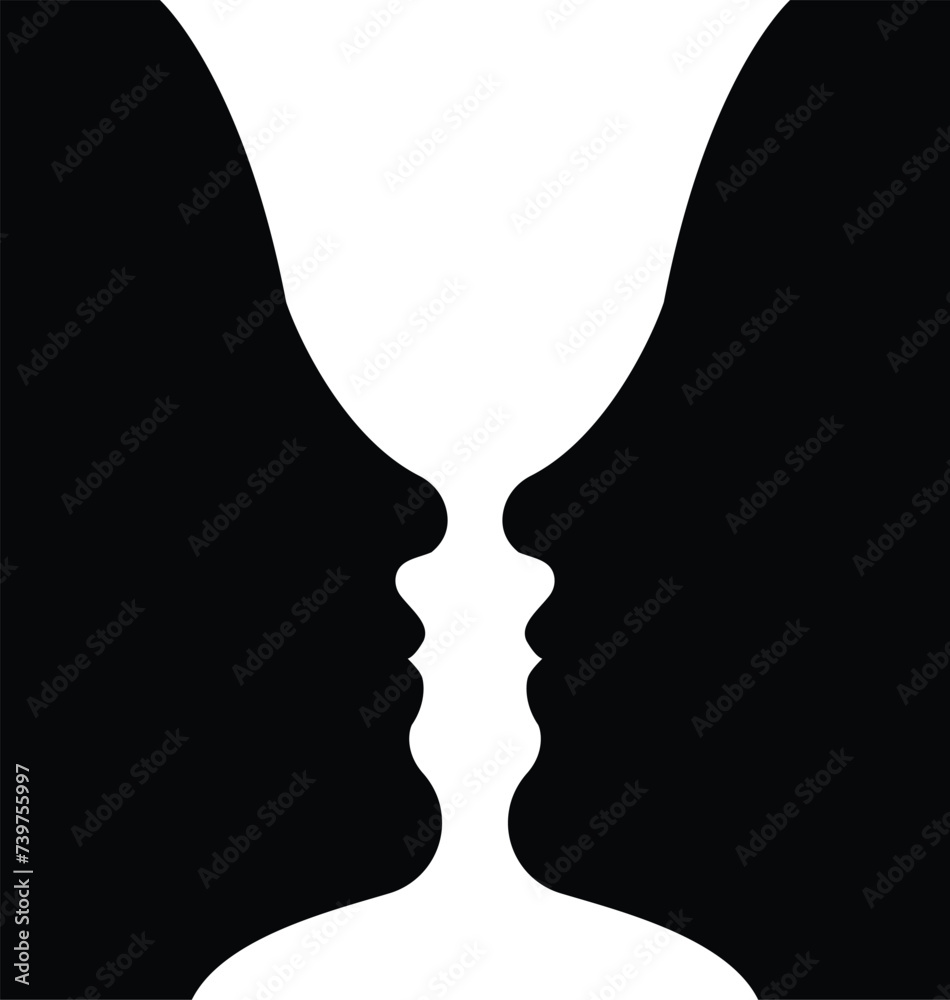 A vase or two face profile view. Optical illusion. Human head make silhouet