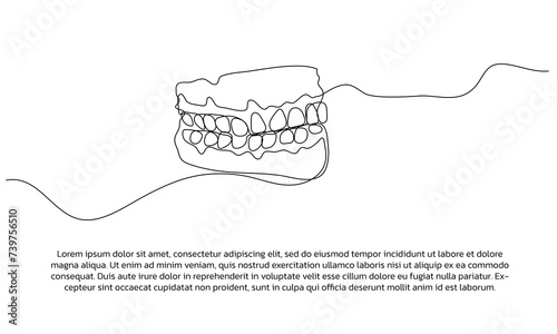 One line dental care clinic poster drawing with frame. Abstract minimal continuous line wall decor.