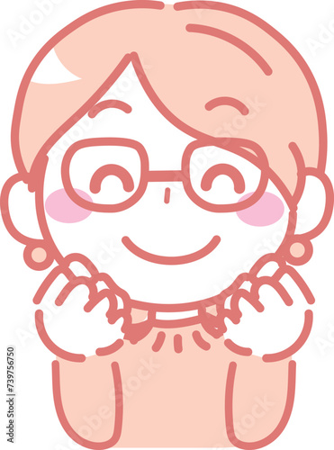 笑顔で喜ぶ若い眼鏡の女性のイラスト 3