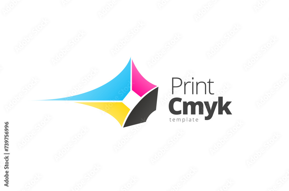 Logo Print Cmyk theme printing. Perspective 3d figure startup. Template design vector. White background. Logo Print Cmyk theme printing. Perspective 3d figure startup. Template design vector. White background.