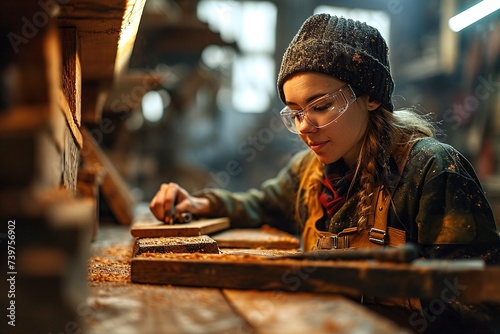 Young Female Carpenter Working in workshop