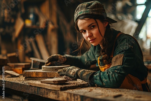 Young Female Carpenter Working in workshop