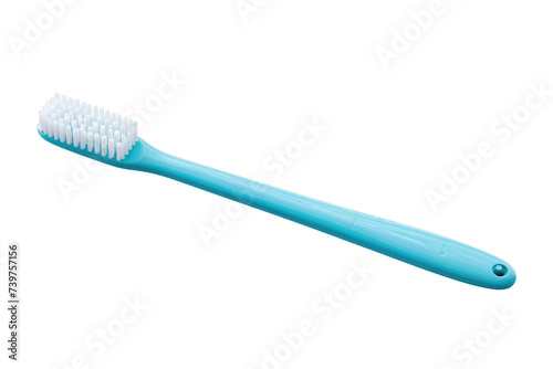 A blue and white toothbrush sitting. on a White or Clear Surface PNG Transparent Background. © Usama