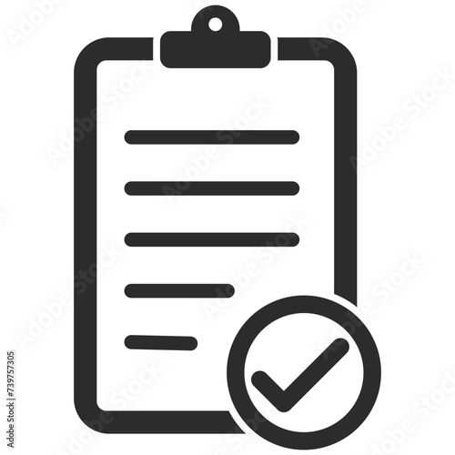 Clipboard with checklist icon. Survey form and questionnaire paper for collecting data.