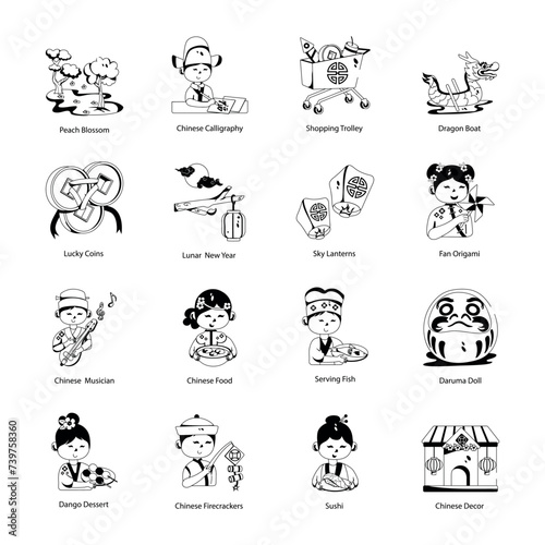 Pack of Chinese Culture Glyph Icons