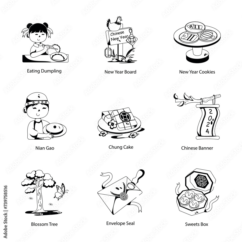Obraz premium Set of Chinese Heritage Glyph Icons