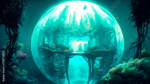 Fantasy alien planet. Underwater world. Generative AI.