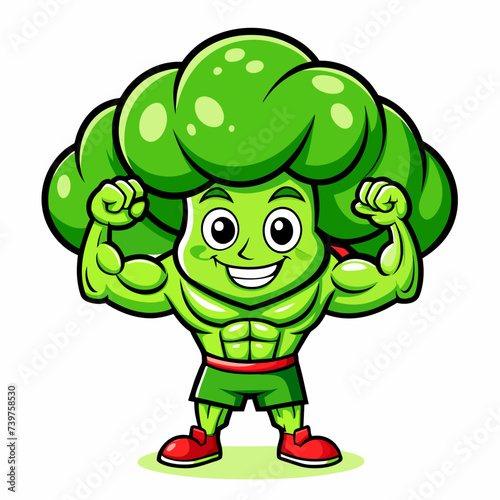 Strong Broccoli Flexing Muscles mascot logo