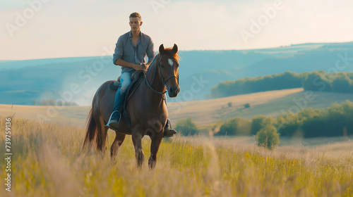 A young man rides a horse.