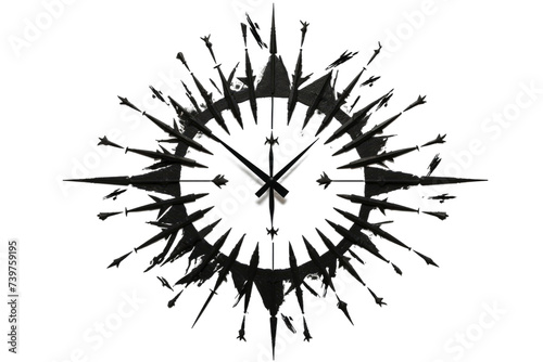 This black and white photo showcases a clock, with its intricate hands indicating the time. on a White or Clear Surface PNG Transparent Background.