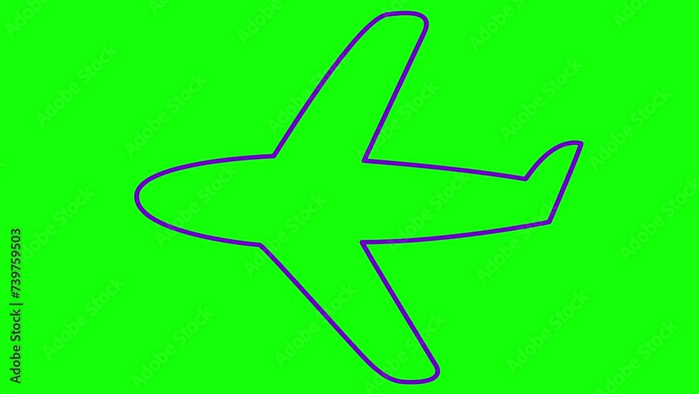 Animated violet plane is drawn. Linear symbol. Concept of travel. Looped video. Line vector illustration isolated on green background. Animated violet plane is drawn. Linear symbol. Concept of travel. Looped video. Line vector illustration isolated on green background.