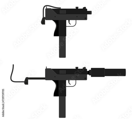 submachine machine hand gun weapons stock vector illustration