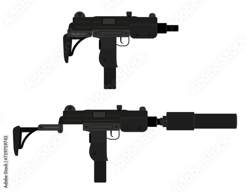 submachine machine hand gun weapons stock vector illustration