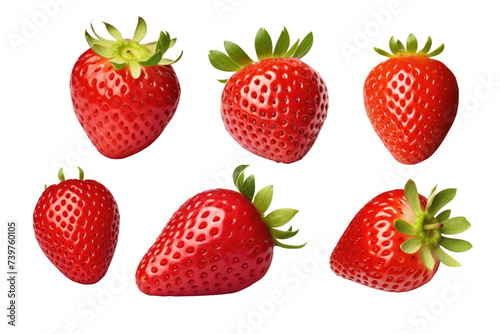 A photograph showcasing six strawberries arranged. on a White or Clear Surface PNG Transparent Background.