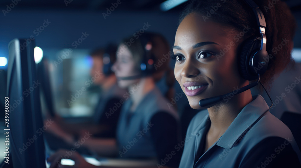 Diverse team of young professionals is working in the phone support office. Working day of sales managers in the call center. Business, telephone consulting and problem solving concept. Diverse team of young professionals is working in the phone support office. Working day of sales managers in the call center. Business, telephone consulting and problem solving concept.