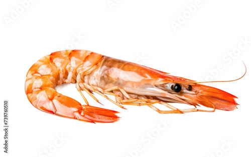 A detailed view of a shrimp up close. on a White or Clear Surface PNG Transparent Background. photo