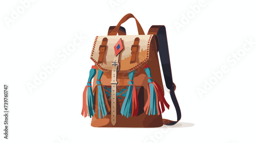 Flat vector backpack with fringe accents